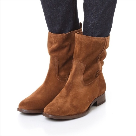 Frye Cara Short Suede Slouchy Boot in Wood 7 - Picture 1 of 11